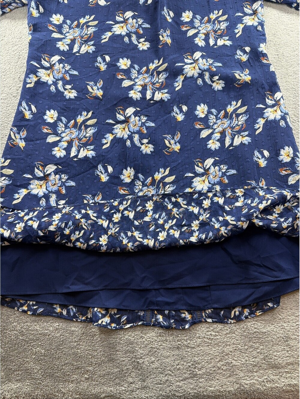 White House Black Market Dress L Blue Floral Boho Tassel Tie Bell Sleeve - Picture 11 of 12